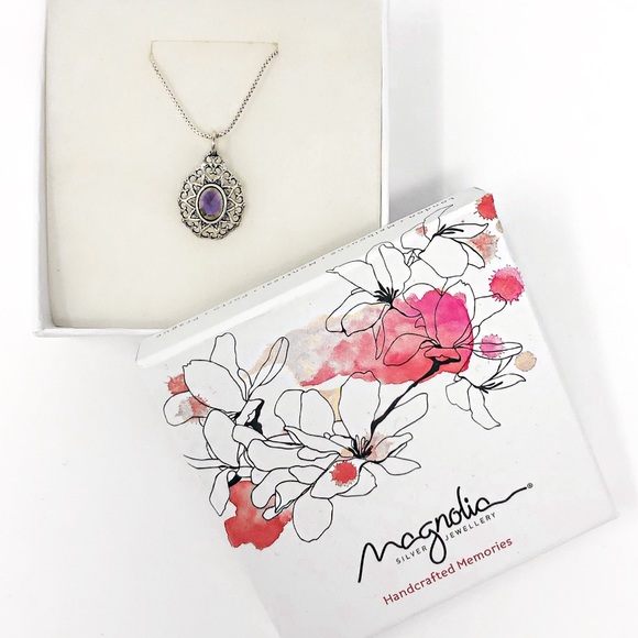 Purple Crystal Glass Silver Pendant Necklace - Picture 2 of 6